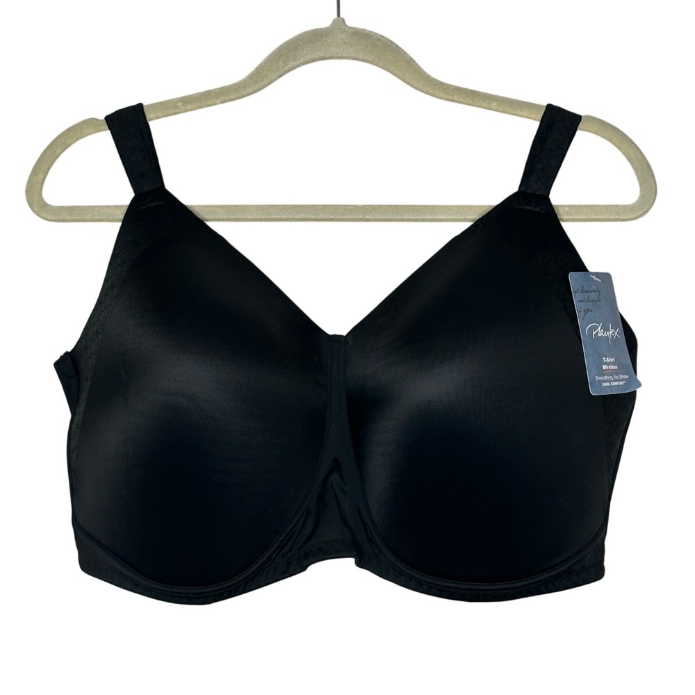 Playtex 46DD Black T Shirt Wireless Smoothing No Show Cool Comfort Bra‎ NWT